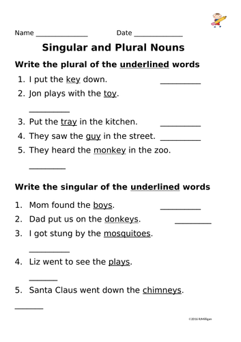 write singular nouns into plural nouns spellings and vice versa
