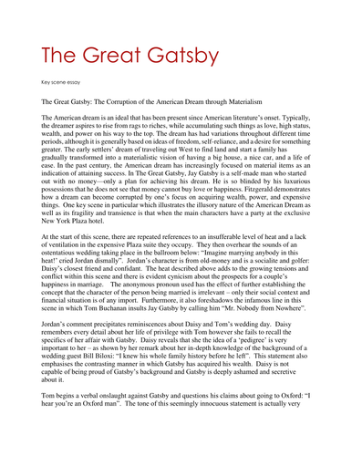 the great gatsby critical essay