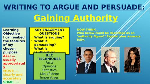 Writing to Argue/Persuade: Gaining Authority