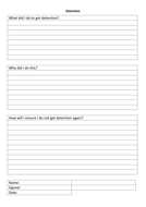 Detention Reflection Sheet | Teaching Resources