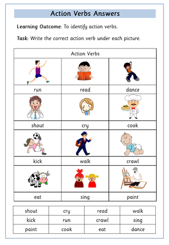 action verbs worksheets teaching resources