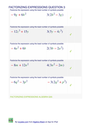 Algebra factorising expressions | Teaching Resources