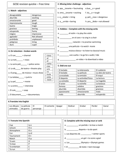 GCSE French Revision quickies - Leisure