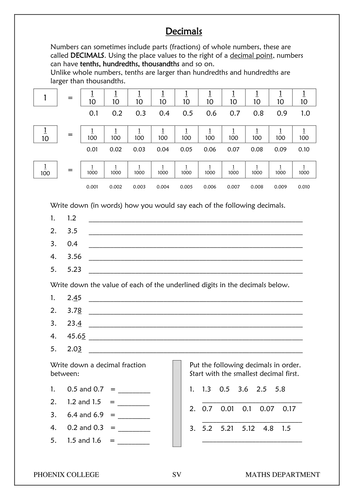 Maths Number Worksheets