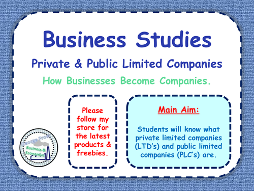 Private Limited Company Ltd Public Limited Company Plc Limited Liability Ppt Worksheets Teaching Resources