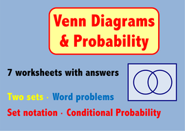 Venn Diagrams & Probability - 7 worksheets by Skillsheets - Teaching ...