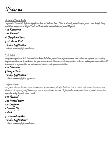 Harry Potter Potions recipe conversion by - UK Teaching Resources - TES