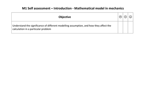 Mechanics 1 Set of Self Assessment Sheets