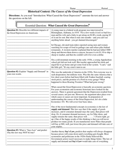 Printables Causes Of The Great Depression Worksheet causes of the great depression worksheet abitlikethis bundle 13 day unit plan secondary u s