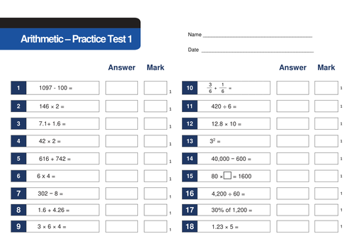 first 2 of 24 practice year 6 arithmetic tests booklets and a4 sheets teaching resources