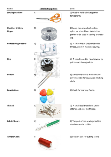 textiles equipment match by klbwood teaching resources tes