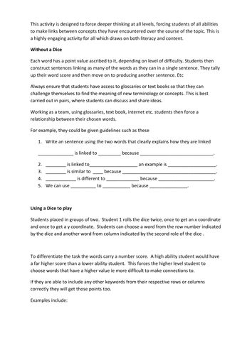 Learning Grids - KS3 Forces, Classification, Compounds, Light, Energy  