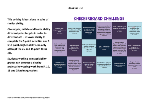 Transverse and Longitudinal Waves Checkerboard Challenge - Differentiated