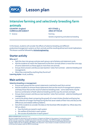 Lesson Plan - Farming - Genetic engineering - Intensive farming & selective  breeding | Teaching Resources