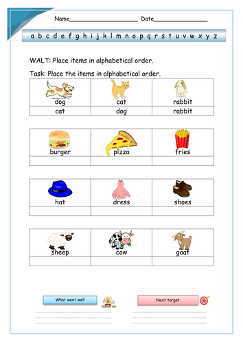 First Letter Alphabetical Order Worksheets