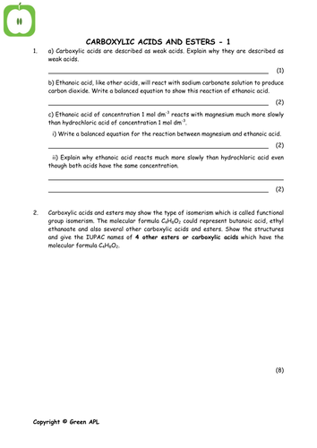 A Level Chemistry Worksheets Year 2