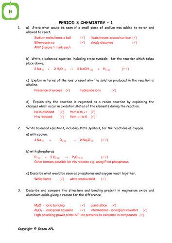 A Level Chemistry Answer sheets Year 2 | Teaching Resources