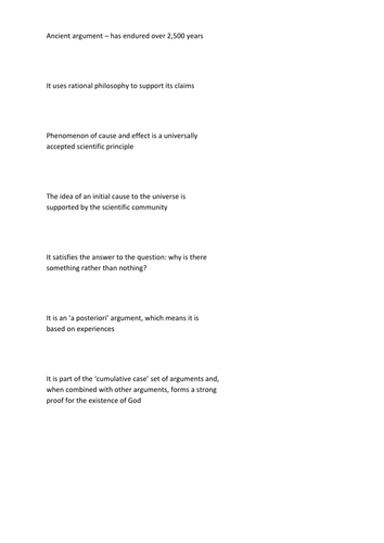 A Level Religious Studies - Cosmological Argument - Analysis