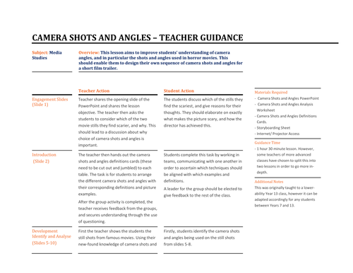 Camera Shots and Angles! | Teaching Resources
