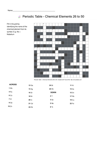 Worksheets Periodic Table Crossword Puzzle Worksheet puzzle me periodic table related crosswords by puzzleme chemical elements