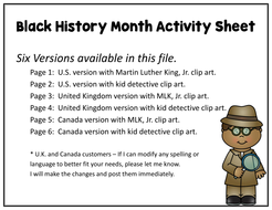 black history month activity sheet teaching resources