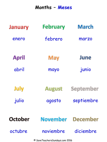 months in spanish worksheet