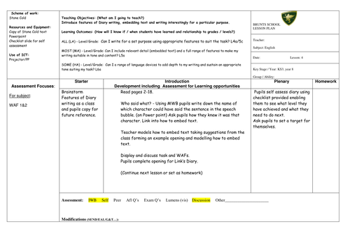 Stone Cold By Robert Swindells Novel Scheme of Work Key Stage Three ...