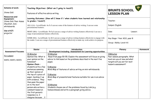 Stone Cold By Robert Swindells Novel Scheme of Work Key Stage Three ...