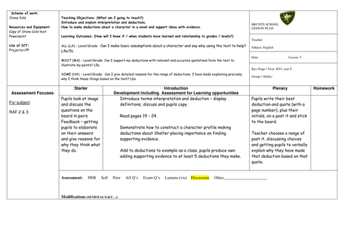 Stone Cold By Robert Swindells Novel Scheme of Work Key Stage Three ...