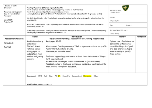 Stone Cold By Robert Swindells Novel Scheme of Work Key Stage Three ...