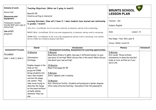 Stone Cold By Robert Swindells Novel Scheme of Work Key Stage Three ...