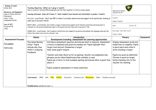 Stone Cold By Robert Swindells Novel Scheme of Work Key Stage Three ...