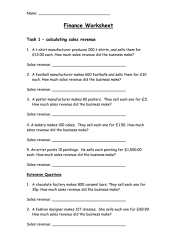 Finance - Calculating Sales Revenue, Costs & Profit - GCSE Business ...