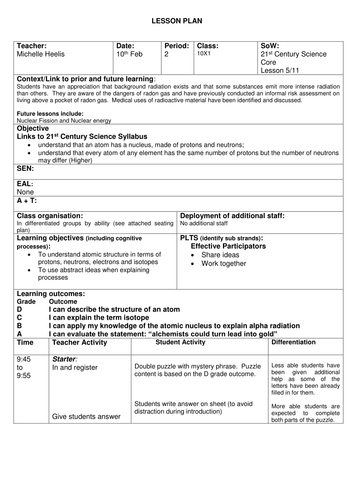 Isotopes and Atoms differentated lesson