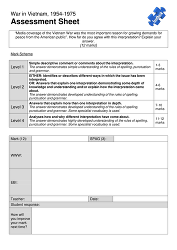 AQA GCSE History - War in Vietnam - Assessment Question | Teaching ...