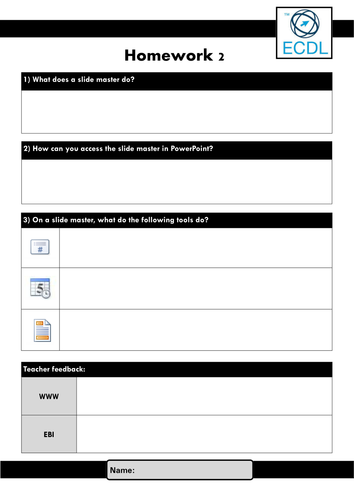 ECDL Presentations Unit - homework tasks and revision guide