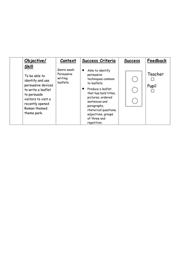 Leaflet writing success criteria 