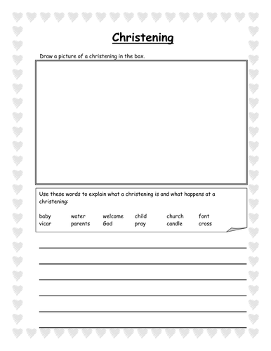 Differentiated worksheets exploring Christening ceremonies 