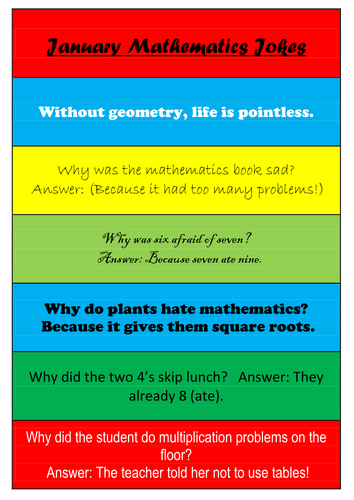 Maths Jokes - Set of 11 Posters - One a Month  - Math Jokes