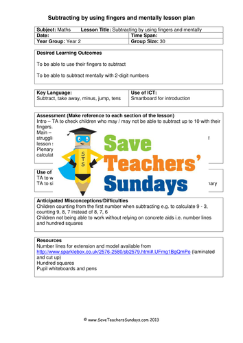 Subtraction KS1 Worksheets, Lesson Plans and Plenary (with logo)