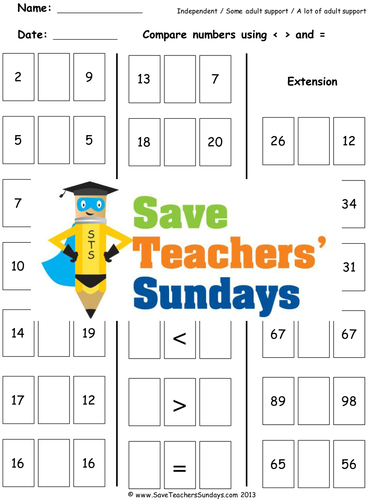 Comparing Numbers KS1 Worksheets, Lesson plans and Activities by