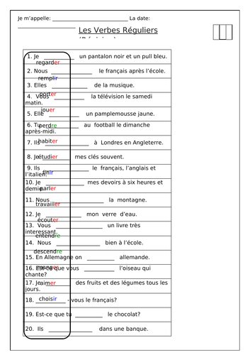 french revision present tense regular er ir re