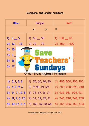 comparing and ordering numbers ks1 worksheets activities lesson plans