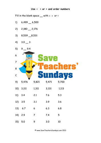 Comparing and Ordering Numbers KS1 Worksheets, Activities, Lesson plans