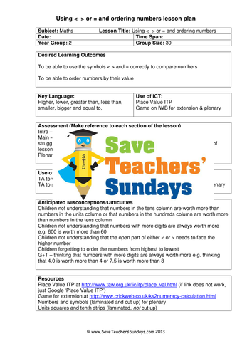 comparing and ordering numbers ks1 worksheets activities lesson plans