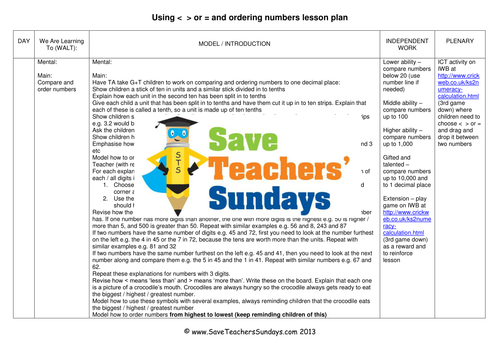 comparing and ordering numbers ks1 worksheets activities lesson plans