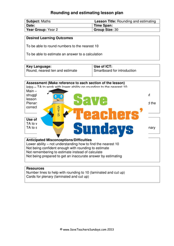 Rounding and Estimating KS1 Worksheets, Lesson plans, Plenary and Other teaching Resources