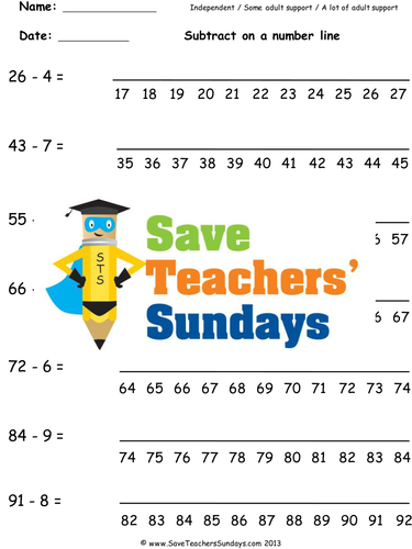Number Line Subtraction KS1 Worksheets, Lesson Plans and Plenary