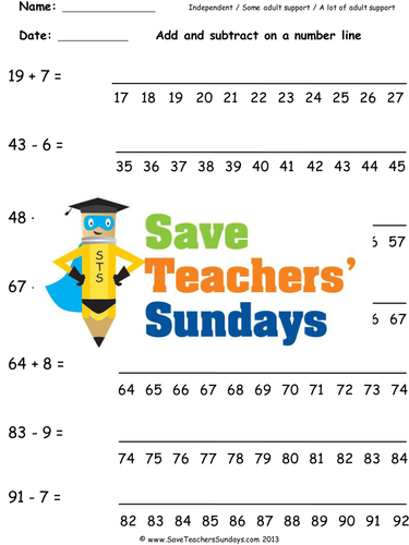 Number Line Addition and Subtraction KS1 Worksheets, Lesson Plans and Plenary