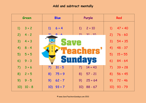 Addition and Subtraction KS1 Worksheets, Lesson Plans and Plenary